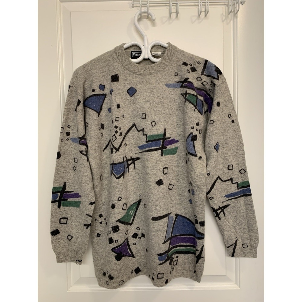 Vintage Distinctions Abstract Geometric Memphis Sweater‎ Lambswool Angora Rabbit